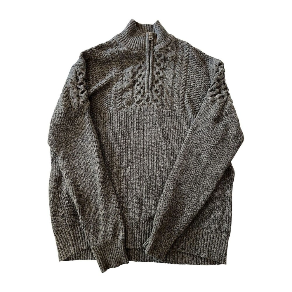 Weatherproof Vintage XL Men's Gray Half-Zip Cable-Knit Sweater Heavyweight